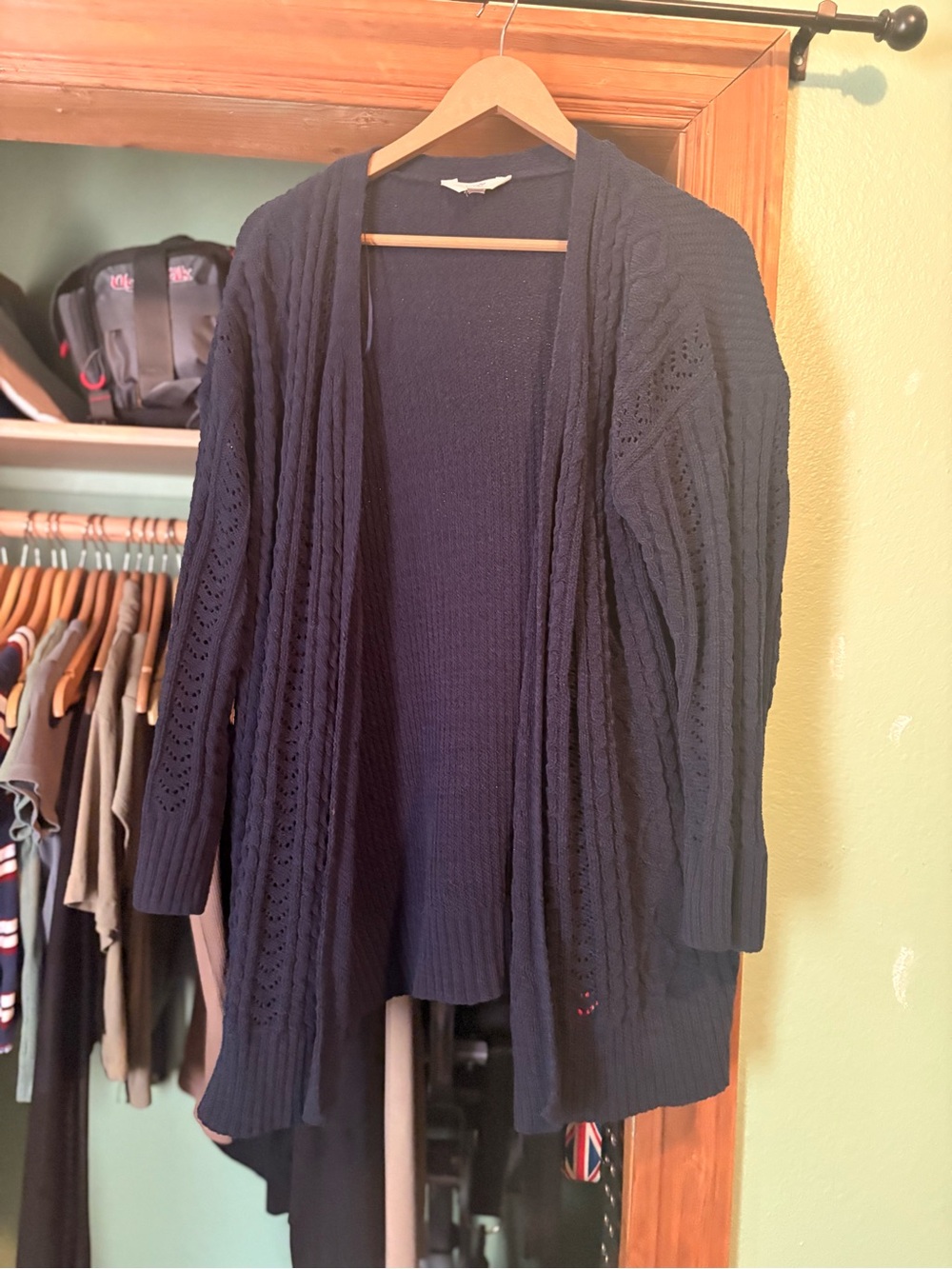 Terra & Sky Navy Open-Front Cable Cardigan
